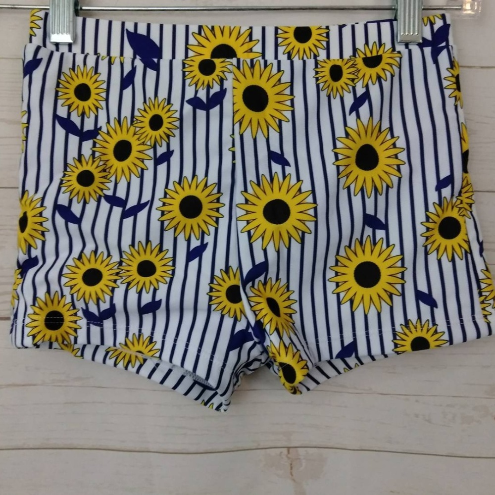 Striped Sunflower Print Toddler Swim Shorts 8T